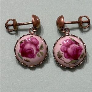 Vintage Floral Pink Rose Earrings